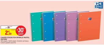Intermarché Oxford cahier 23x29,7cm spirale pastel offre