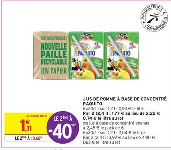 Intermarché Paquito jus de pomme à base de concentré offre