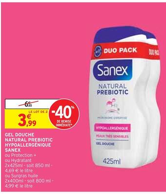 Intermarché Sanex gel douche natural prebiotic hypoallergénique offre