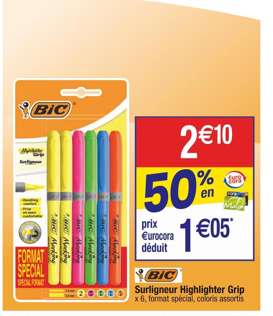Promo Bic surligneur highlighter grip chez Cora