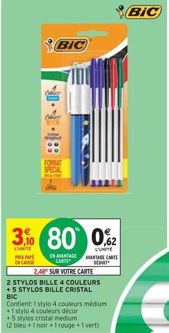 Intermarché Bic 2 stylos bille 4 couleurs + 5 stylos bille cristal offre