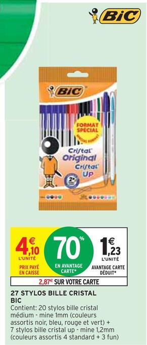 Intermarché Bic 27 stylos bille cristal offre