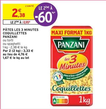 Intermarché Panzani pâtes les 3 minutes coquillettes offre