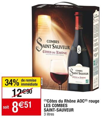 Cora x Carrefour Les combes saint-sauveur côtes du rhône aoc rouge offre