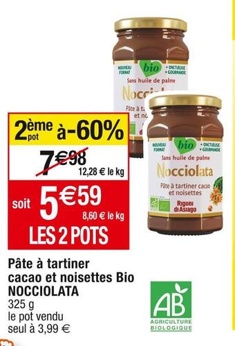 Cora x Carrefour Nocciolata pâte à tartiner cacao et noisettes bio offre