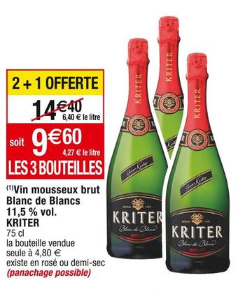 Cora x Carrefour Kriter vin mousseux brut blanc de blancs 11,5 % vol. offre