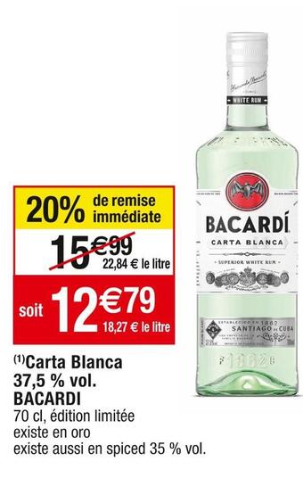 Bacardi carta blanca 37,5 % vol.