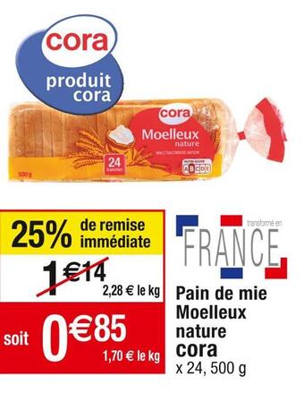 Cora x Carrefour Cora pain de mie moelleux nature offre