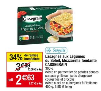 Cora x Carrefour Cassegrain lasagnes aux légumes du soleil, mozzarella fondante offre