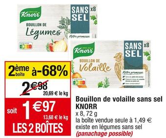 Cora x Carrefour Knorr bouillon de volaille sans sel offre