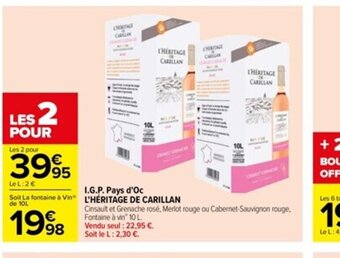 Carrefour I.G.P. Pays d'Oc L'HÉRITAGE DE CARILLAN offre
