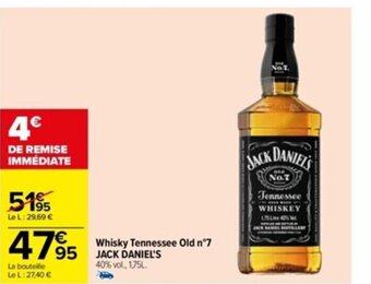 Carrefour Whisky Tennessee Old nº7 JACK DANIEL'S 40% vol., 1,75L. offre