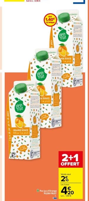 Carrefour Purjus d'Orange PLEIN FRUIT offre