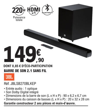 E.Leclerc BARRE DE SON 2.1 SANS FIL offre