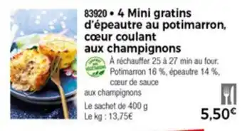 4 Mini gratins d'Ă©peautre au potimarron cĆur coulant