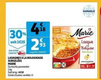 Auchan Lasagnes à La Bolognaise Surgelées Marie offre