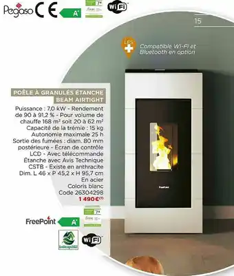Bricomarché Poêle à Granulés étanche Beam Air Tight Freepoint offre