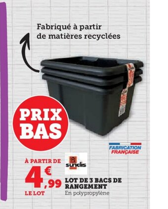 U Express LOT DE 3 BACS DE RANGEMENT offre