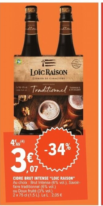 E.Leclerc CIDRE BRUT INTENSE "LOIC RAISON" offre