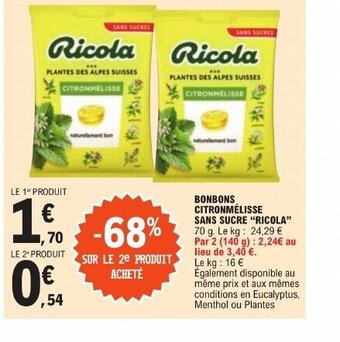 E.Leclerc BONBONS CITRONMELISSE SANS SUCRE "RICOLA" offre