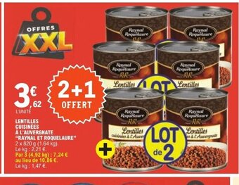 E.Leclerc L'UNITÉ LENTILLES CUISINÉES À L'AUVERGNATE "RAYNAL ET ROQUELAURE" offre