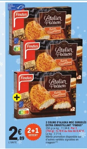 E.Leclerc 2 COLINS D'ALASKA MSC SURGELÉS EXTRA CROUSTILLANT "FINDUS" offre