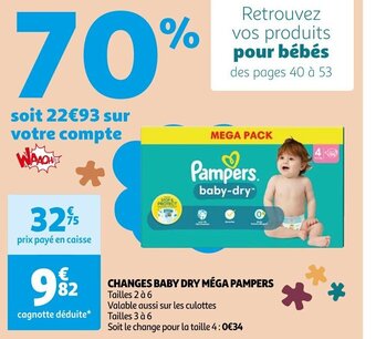 Auchan CHANGES BABY DRY MÉGA PAMPERS offre