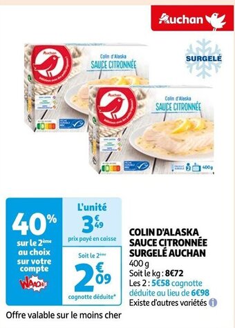 Auchan COLIN D'ALASKA SAUCE CITRONNÉE SURGELÉ AUCHAN offre