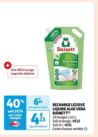 Auchan RECHARGE LESSIVE LIQUIDE ALOE VERA RAINETT(¹) offre