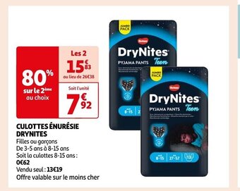 Auchan CULOTTES ÉNURÉSIE DRYNITES offre