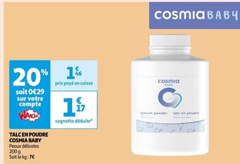 Auchan TALC EN POUDRE COSMIA BABY offre