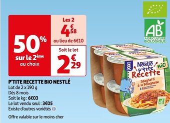 Auchan P'TITE RECETTE BIO NESTLÉ offre