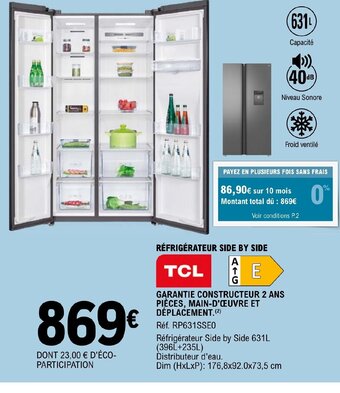 E.Leclerc RÉFRIGÉRATEUR SIDE BY SIDE TCL offre