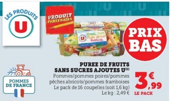 U Express PUREE DE FRUITS SANS SUCRES AJOUTES U(¹) offre