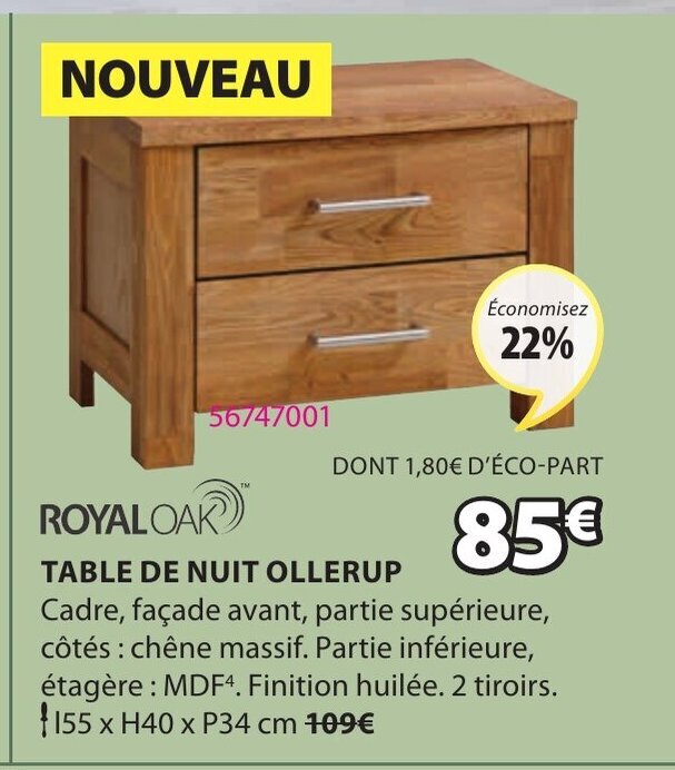 Promo Table de nuit ollerup chez JYSK