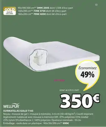 JYSK Surmatelas gold T105 offre