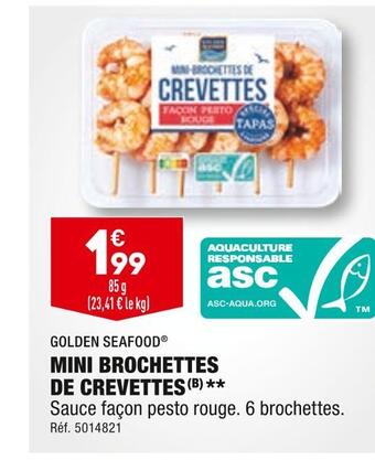 ALDI Golden seafood mini brochettes de crevettes offre