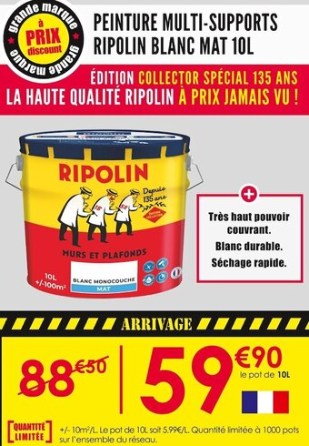 Décor Discount Ripolin peinture multi-supports blanc mat 10l offre
