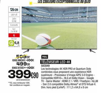 Blanc Brun Tcl téléviseur led 4k offre