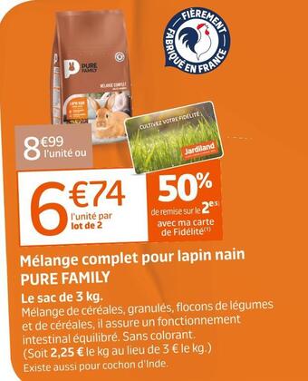 Jardiland Pure family mélange complet pour lapin nain offre