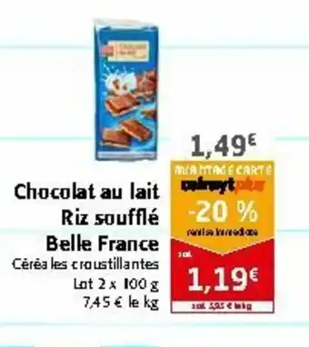 Colruyt Chocolat au lait riz soufflé belle france offre