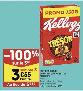 Leader Price CÉRÉALES TRÉSOR GOÛT CHOCOLAT NOISETTES KELLOGG'S offre