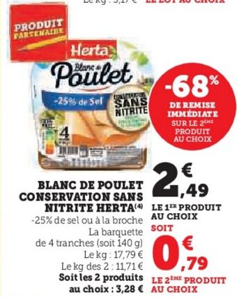 U Express BLANC DE POULET CONSERVATION SANS NITRITE HERTA(4) offre