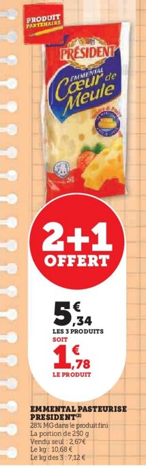 U Express EMMENTAL PASTEURISE PRESIDENT (2) offre