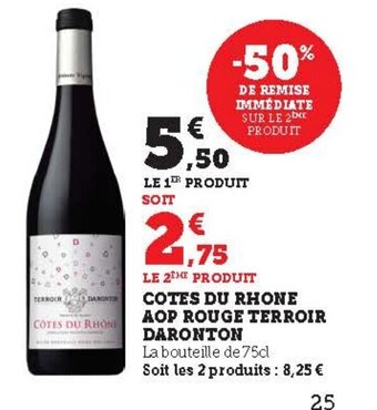COTES DU RHONE AOP ROUGE TERROIR DARONTON