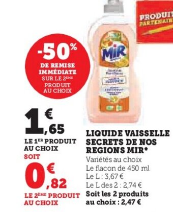 U Express LIQUIDE VAISSELLE SECRETS DE NOS REGIONS MIR* offre