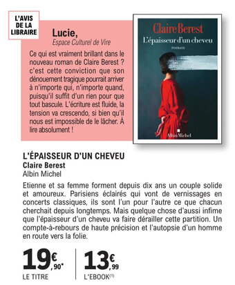 E.Leclerc L'ÉPAISSEUR D'UN CHEVEU Claire Berest offre