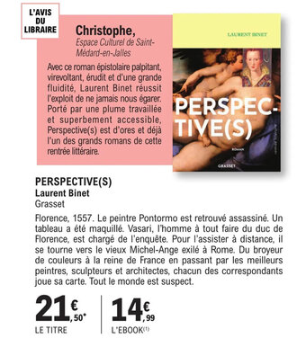 E.Leclerc PERSPECTIVE(S) Laurent Binet Grasset offre