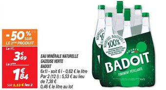 Netto EAU MINÉRALE NATURELLE GAZEUSE VERTE BADOIT offre
