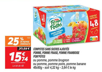 Netto COMPOTES SANS SUCRES AJOUTÉS POMME, POMME FRAISE, POMME FRAMBOISE POM'POTES offre